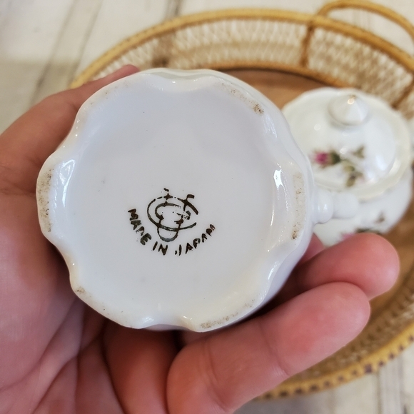 Vtg UCAGCO made in Japan Old Rose Pattern Cream & Sugar set with lid - Picture 8 of 12